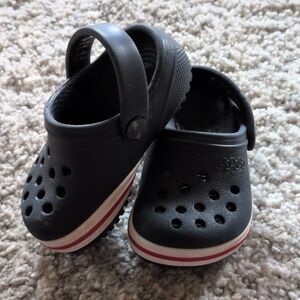 CROCS Baby Navy Water Shoes with Red Stripe